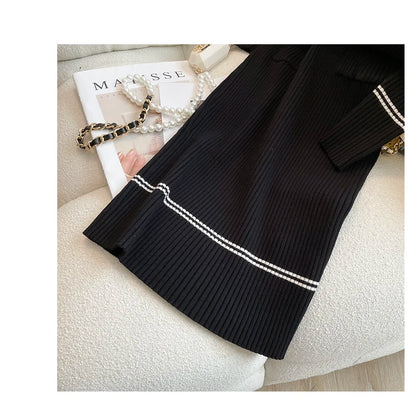 Knitted Bodycon Sweater Dress - Womens O-neck Office Dress with Belt and Buttons - ZOOMNSTORE