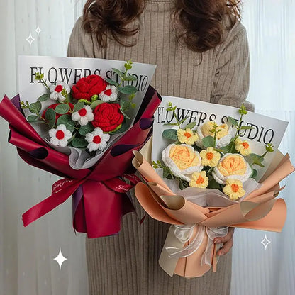 Knitted Flower Bouquet - Handmade Crochet Roses for Weddings  Valentines Day Gifts - ZOOMNSTORE