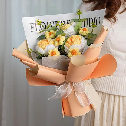 Knitted Flower Bouquet - Handmade Crochet Roses for Weddings  Valentines Day Gifts - ZOOMNSTORE