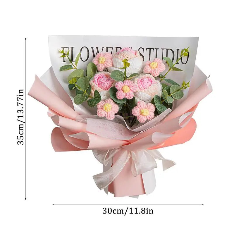Knitted Flower Bouquet - Handmade Crochet Roses for Weddings  Valentines Day Gifts - ZOOMNSTORE