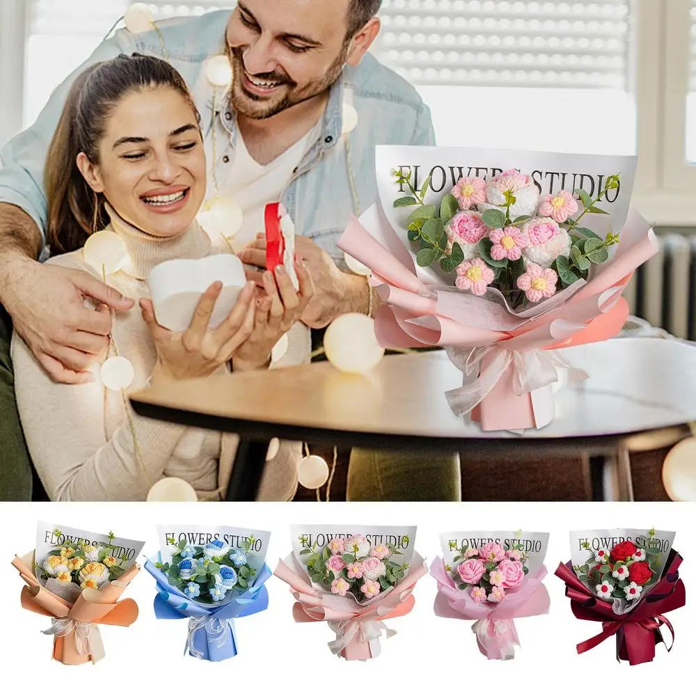 Knitted Flower Bouquet - Handmade Crochet Roses for Weddings  Valentines Day Gifts - ZOOMNSTORE