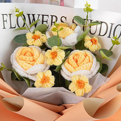 Knitted Flower Bouquet - Handmade Crochet Roses for Weddings  Valentines Day Gifts - ZOOMNSTORE