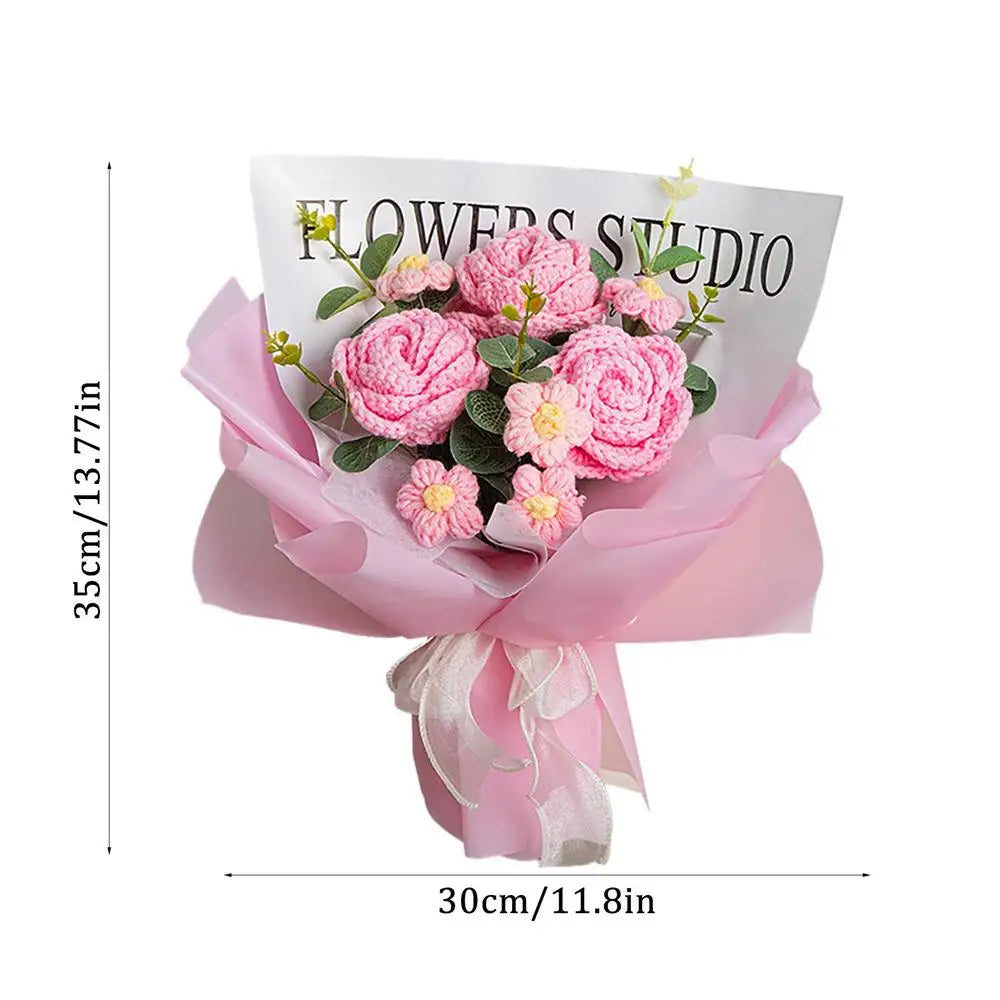 Knitted Flower Bouquet - Handmade Crochet Roses for Weddings  Valentines Day Gifts - ZOOMNSTORE