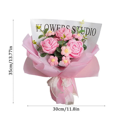 Knitted Flower Bouquet - Handmade Crochet Roses for Weddings  Valentines Day Gifts - ZOOMNSTORE