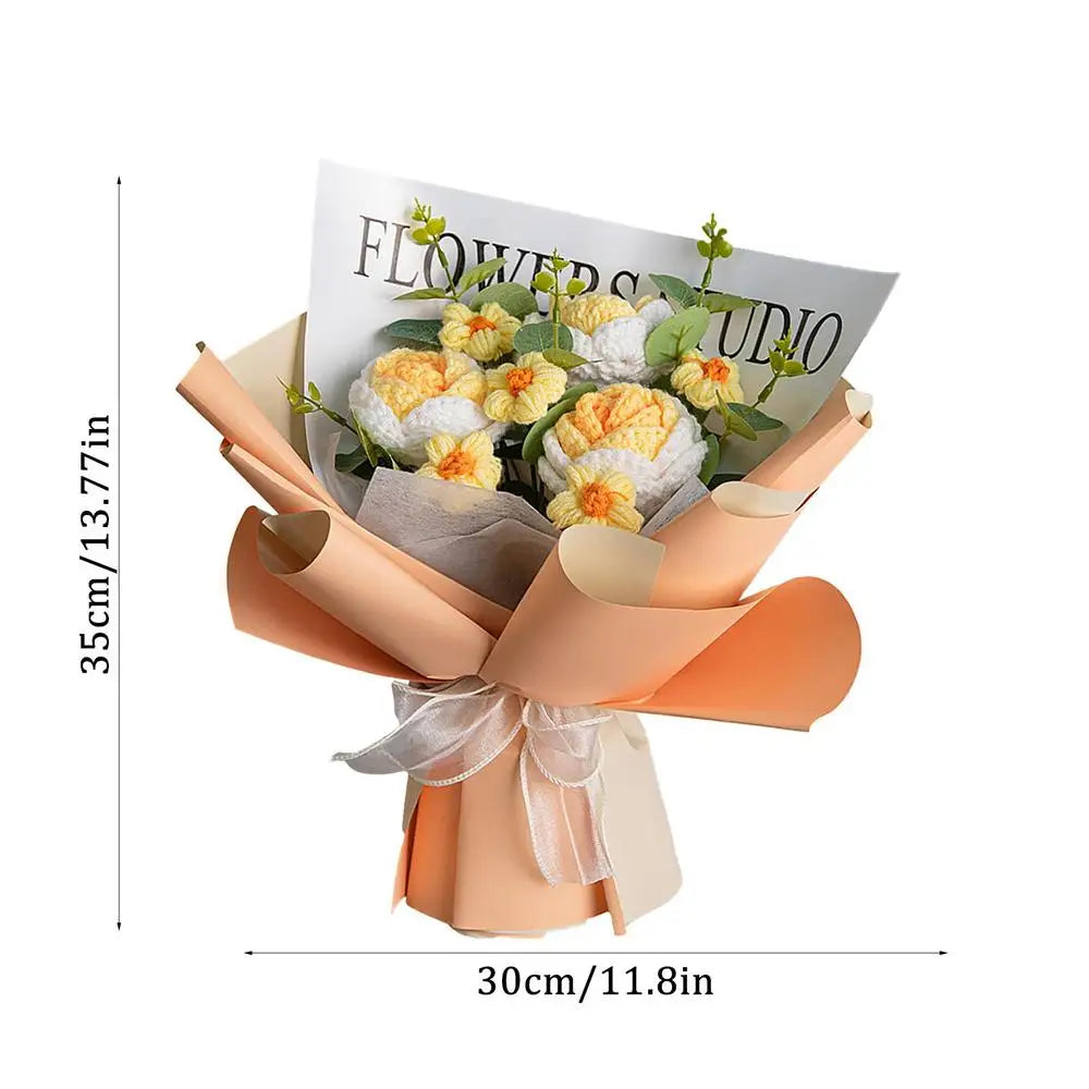 Knitted Flower Bouquet - Handmade Crochet Roses for Weddings  Valentines Day Gifts - ZOOMNSTORE