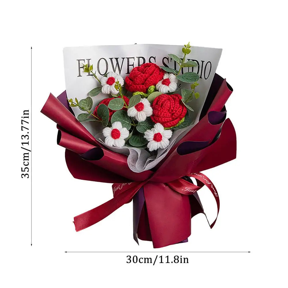 Knitted Flower Bouquet - Handmade Crochet Roses for Weddings  Valentines Day Gifts - ZOOMNSTORE