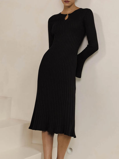 Elegant Knitted Midi Sweater Dress - Womens Long Sleeve Autumn Winter Party Dress - ZOOMNSTORE