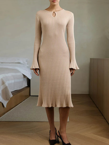Elegant Knitted Midi Sweater Dress - Womens Long Sleeve Autumn Winter Party Dress - ZOOMNSTORE