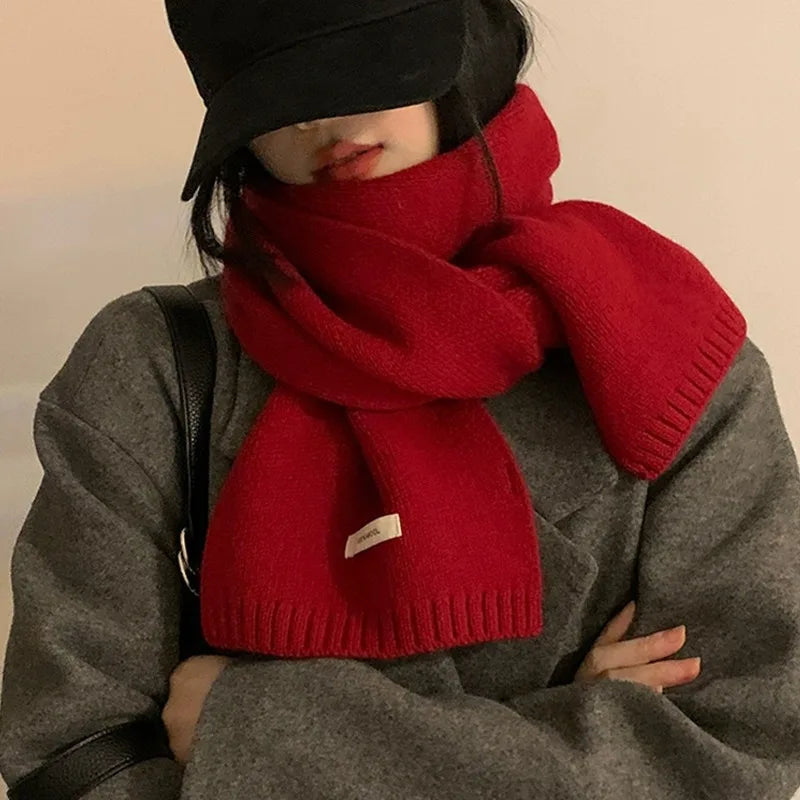 Knitted Red Scarf – Soft Warm Muffler, Classic Solid Winter Wrap for Men & Women - ZOOMNSTORE