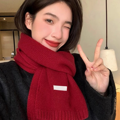 Knitted Red Scarf – Soft Warm Muffler, Classic Solid Winter Wrap for Men & Women - ZOOMNSTORE