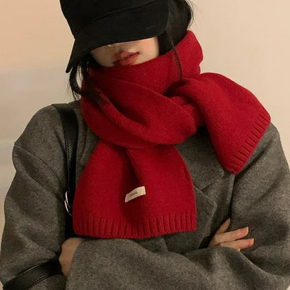 Knitted Red Scarf – Soft Warm Muffler, Classic Solid Winter Wrap for Men & Women - ZOOMNSTORE
