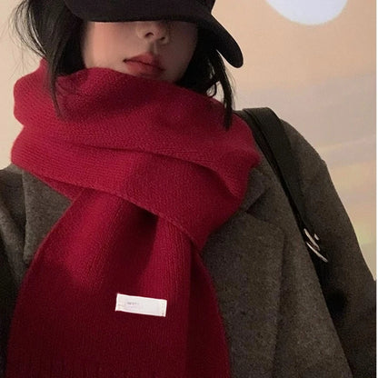 Knitted Red Scarf – Soft Warm Muffler, Classic Solid Winter Wrap for Men & Women - ZOOMNSTORE
