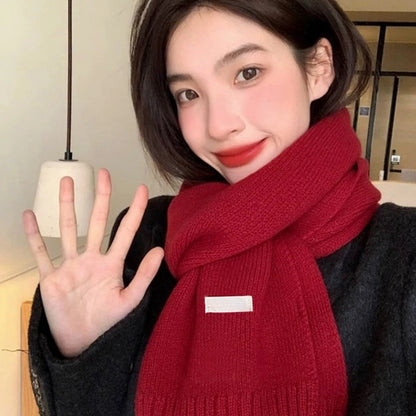 Knitted Red Scarf – Soft Warm Muffler, Classic Solid Winter Wrap for Men & Women - ZOOMNSTORE