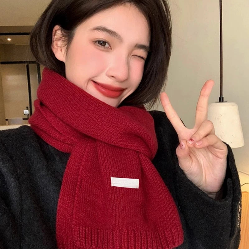 Knitted Red Scarf – Soft Warm Muffler, Classic Solid Winter Wrap for Men & Women - ZOOMNSTORE