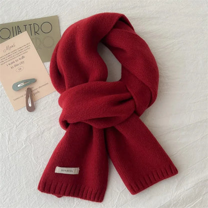 Knitted Red Scarf – Soft Warm Muffler, Classic Solid Winter Wrap for Men & Women - ZOOMNSTORE