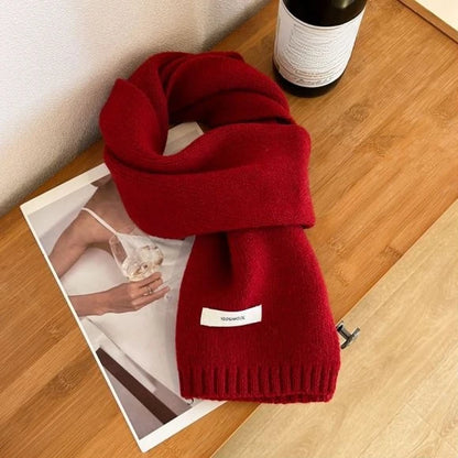 Knitted Red Scarf – Soft Warm Muffler, Classic Solid Winter Wrap for Men & Women - ZOOMNSTORE