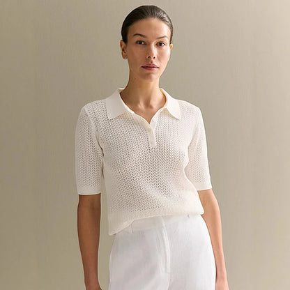 Casual Womens Short Sleeve Knitted T-Shirt - Summer Lapel Pullover Top - ZOOMNSTORE
