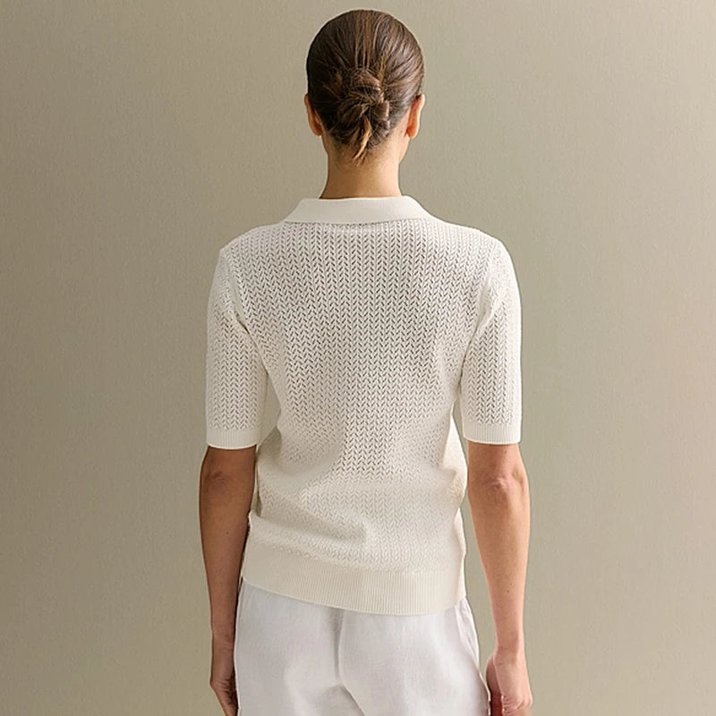 Casual Womens Short Sleeve Knitted T-Shirt - Summer Lapel Pullover Top - ZOOMNSTORE