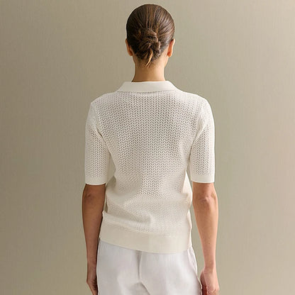 Casual Womens Short Sleeve Knitted T-Shirt - Summer Lapel Pullover Top - ZOOMNSTORE