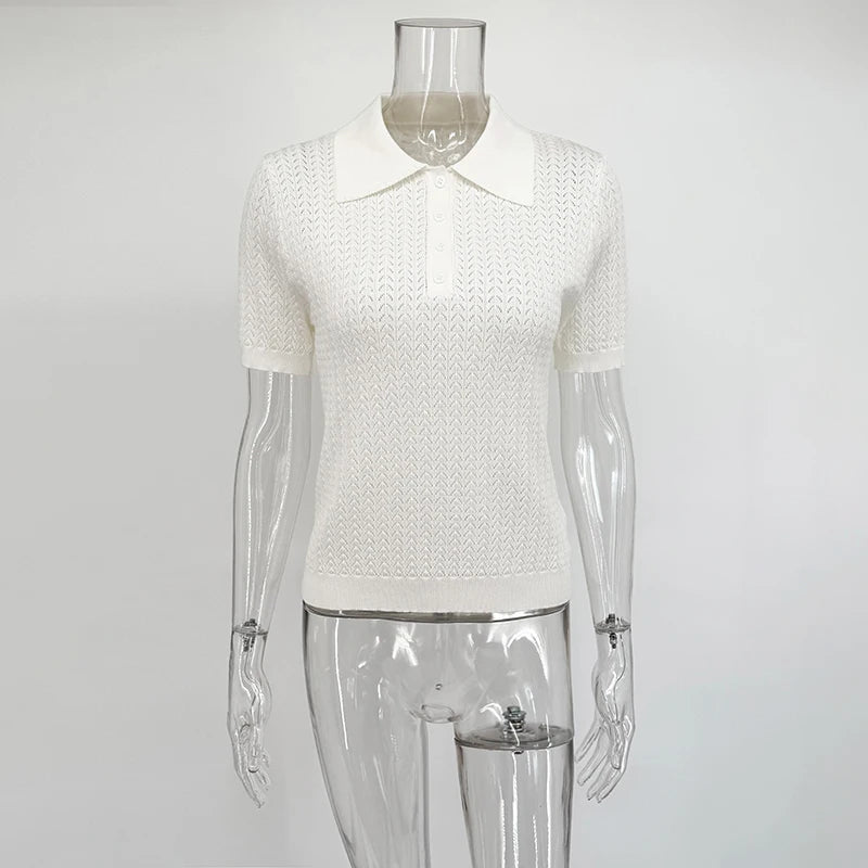 Casual Womens Short Sleeve Knitted T-Shirt - Summer Lapel Pullover Top - ZOOMNSTORE