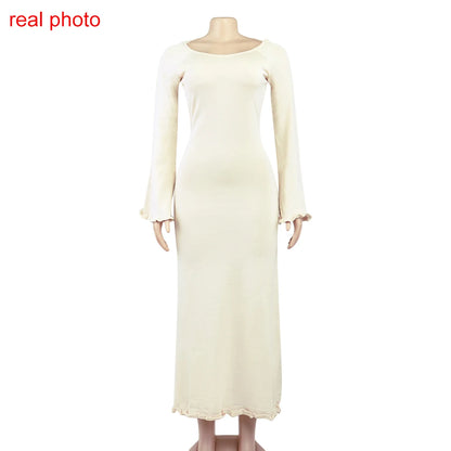 Elegant Knitted Maxi Dress - Backless Flare Sleeve Sweater Outfit for Women - ZOOMNSTORE