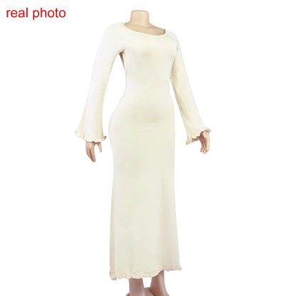 Elegant Knitted Maxi Dress - Backless Flare Sleeve Sweater Outfit for Women - ZOOMNSTORE