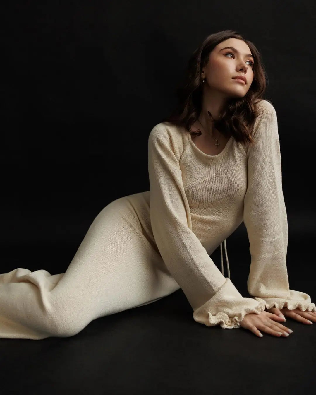 Elegant Knitted Maxi Dress - Backless Flare Sleeve Sweater Outfit for Women - ZOOMNSTORE