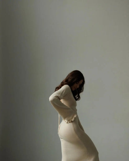 Elegant Knitted Maxi Dress - Backless Flare Sleeve Sweater Outfit for Women - ZOOMNSTORE