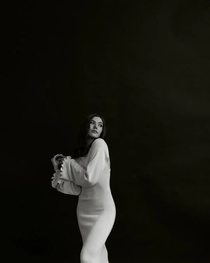 Elegant Knitted Maxi Dress - Backless Flare Sleeve Sweater Outfit for Women - ZOOMNSTORE