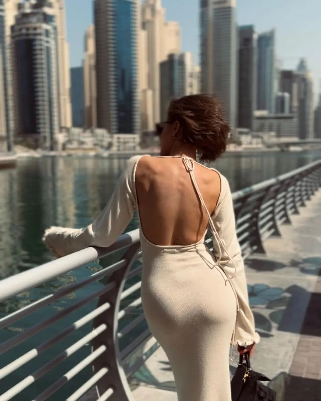 Elegant Knitted Maxi Dress - Backless Flare Sleeve Sweater Outfit for Women - ZOOMNSTORE