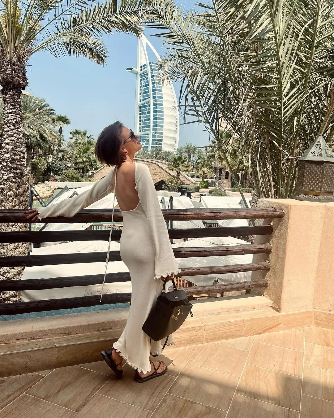 Elegant Knitted Maxi Dress - Backless Flare Sleeve Sweater Outfit for Women - ZOOMNSTORE