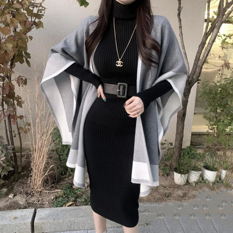 Knitted Turtleneck Bodycon Dress - Soft Elastic Midi Party Dress with Belt for Women - ZOOMNSTORE