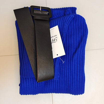 Knitted Turtleneck Bodycon Dress - Soft Elastic Midi Party Dress with Belt for Women - ZOOMNSTORE