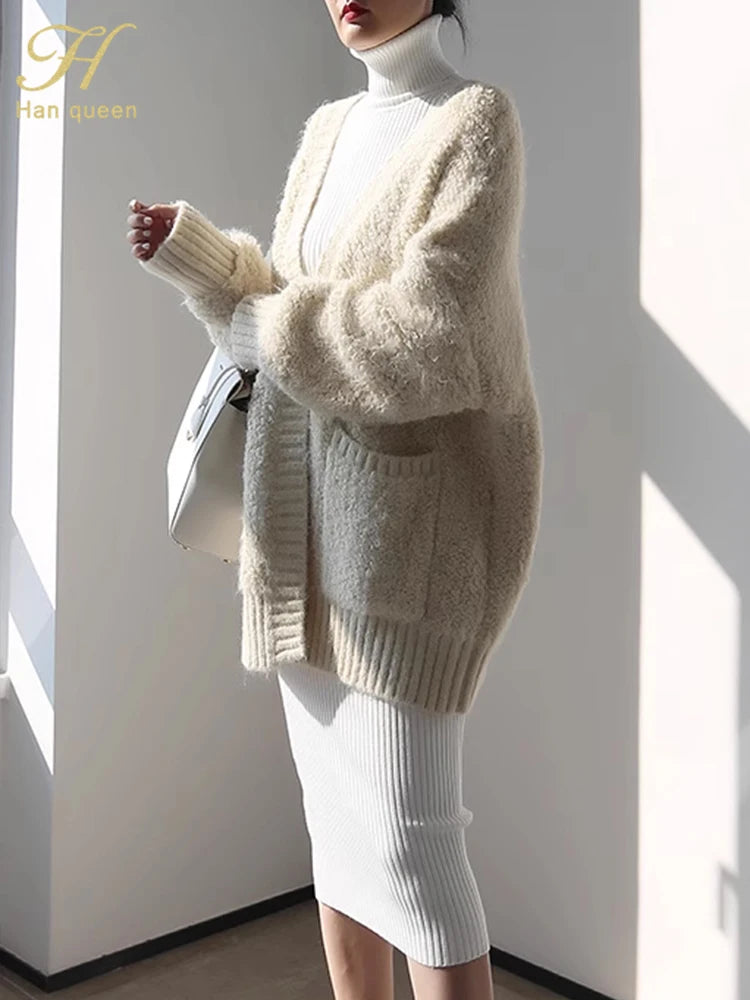Knitted Turtleneck Bodycon Dress - Soft Elastic Midi Party Dress with Belt for Women - ZOOMNSTORE