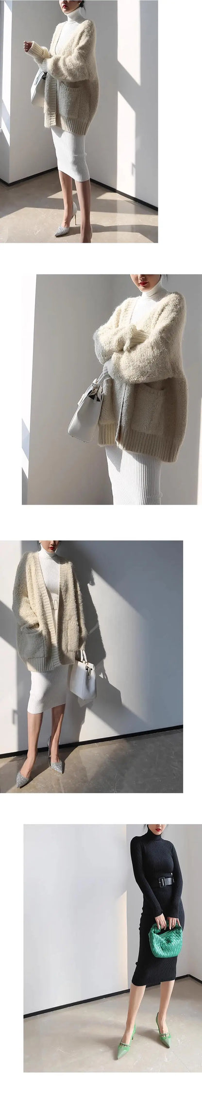 Knitted Turtleneck Bodycon Dress - Soft Elastic Midi Party Dress with Belt for Women - ZOOMNSTORE