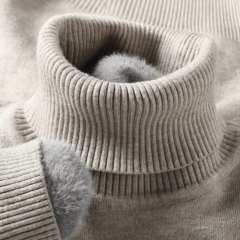 Sweatwear Mens Anti-pilling High Quality Knitted Turtleneck Sweater Slim Fit Long Sleeve Pullover Solid Color Trend Men Clothing - ZOOMNSTORE