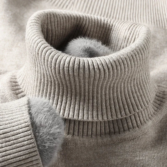 Sweatwear Mens Anti-pilling High Quality Knitted Turtleneck Sweater Slim Fit Long Sleeve Pullover Solid Color Trend Men Clothing - ZOOMNSTORE