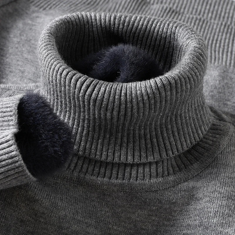 Sweatwear Mens Anti-pilling High Quality Knitted Turtleneck Sweater Slim Fit Long Sleeve Pullover Solid Color Trend Men Clothing - ZOOMNSTORE