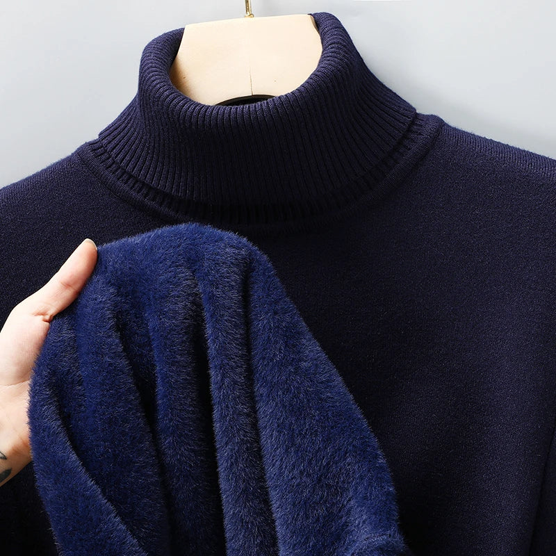 Sweatwear Mens Anti-pilling High Quality Knitted Turtleneck Sweater Slim Fit Long Sleeve Pullover Solid Color Trend Men Clothing - ZOOMNSTORE