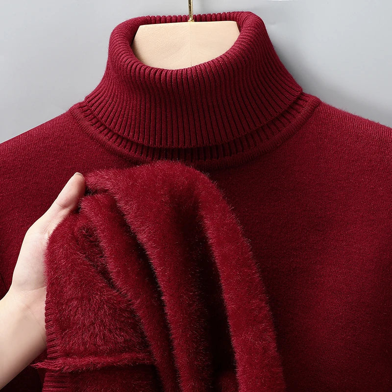 Sweatwear Mens Anti-pilling High Quality Knitted Turtleneck Sweater Slim Fit Long Sleeve Pullover Solid Color Trend Men Clothing - ZOOMNSTORE