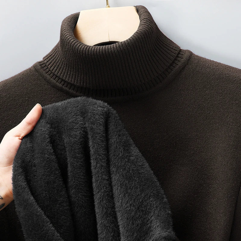 Sweatwear Mens Anti-pilling High Quality Knitted Turtleneck Sweater Slim Fit Long Sleeve Pullover Solid Color Trend Men Clothing - ZOOMNSTORE