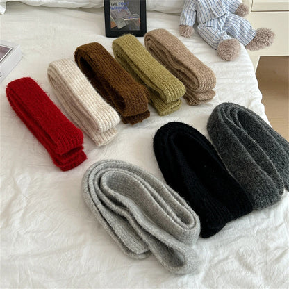 Korean Knitted Wool Scarf - Solid Color Imitation Cashmere Mohair for Women - ZOOMNSTORE