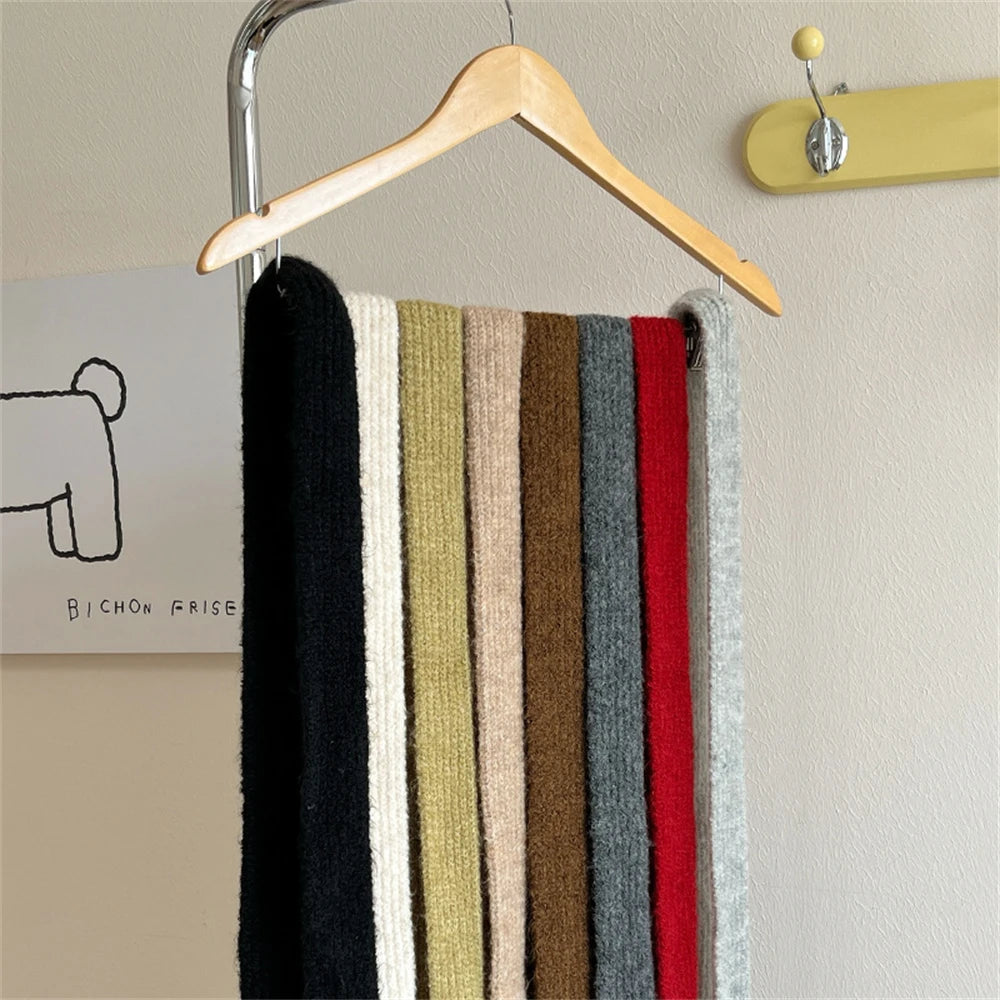 Korean Knitted Wool Scarf - Solid Color Imitation Cashmere Mohair for Women - ZOOMNSTORE