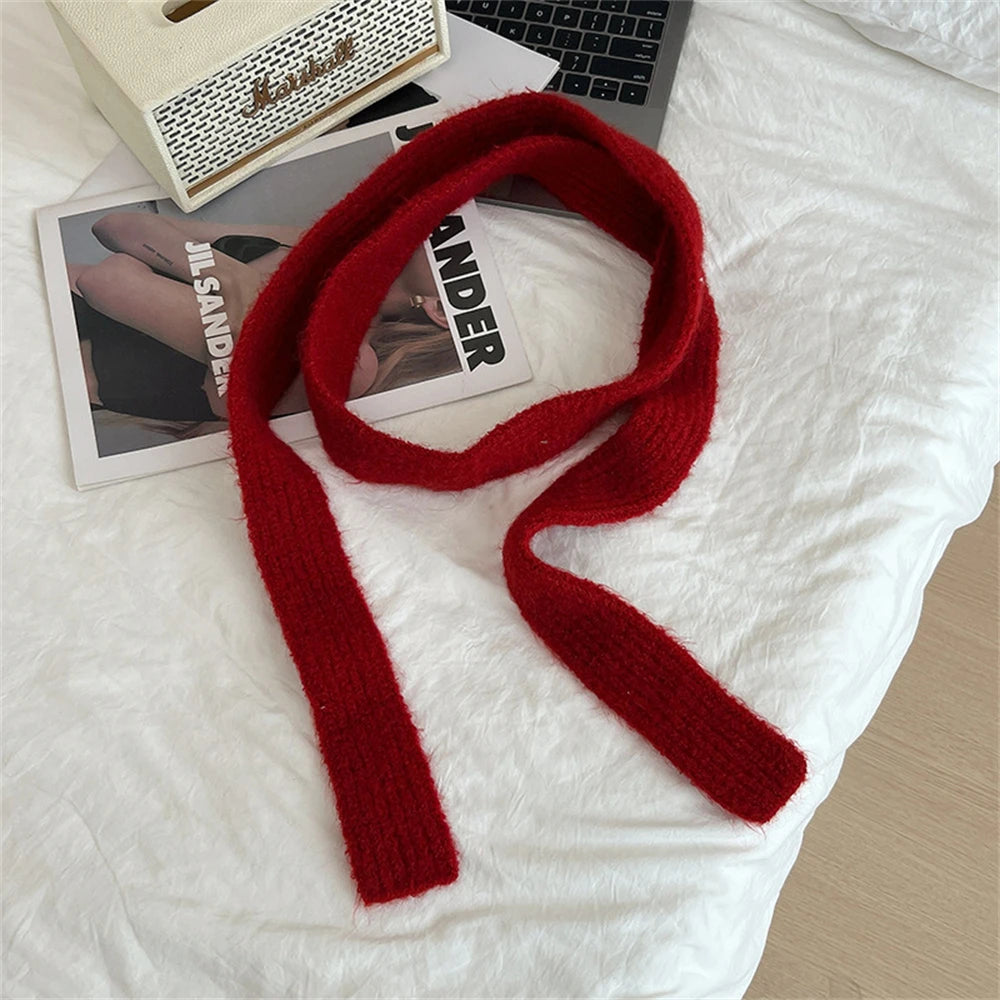 Korean Knitted Wool Scarf - Solid Color Imitation Cashmere Mohair for Women - ZOOMNSTORE