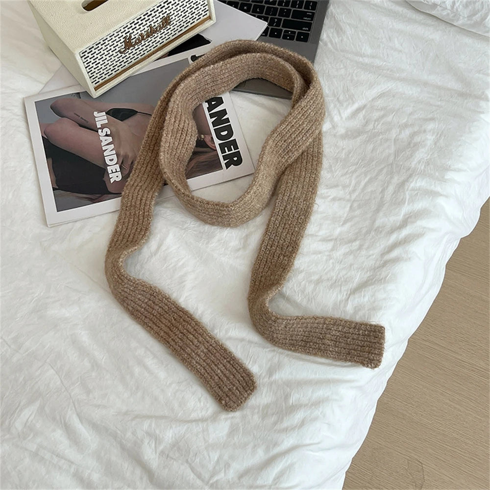 Korean Knitted Wool Scarf - Solid Color Imitation Cashmere Mohair for Women - ZOOMNSTORE