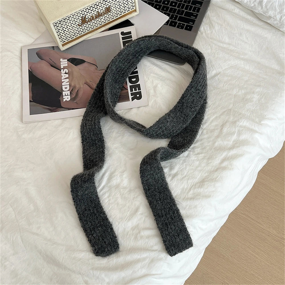 Korean Knitted Wool Scarf - Solid Color Imitation Cashmere Mohair for Women - ZOOMNSTORE