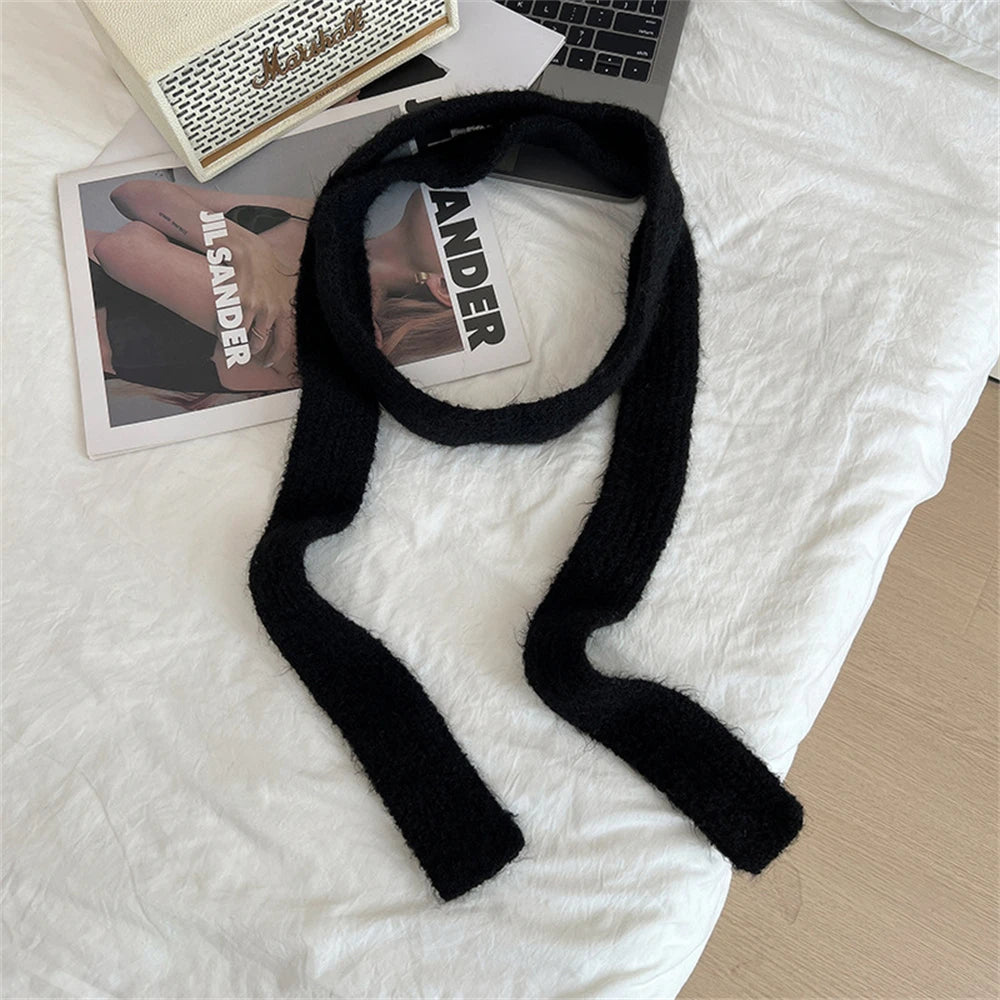 Korean Knitted Wool Scarf - Solid Color Imitation Cashmere Mohair for Women - ZOOMNSTORE