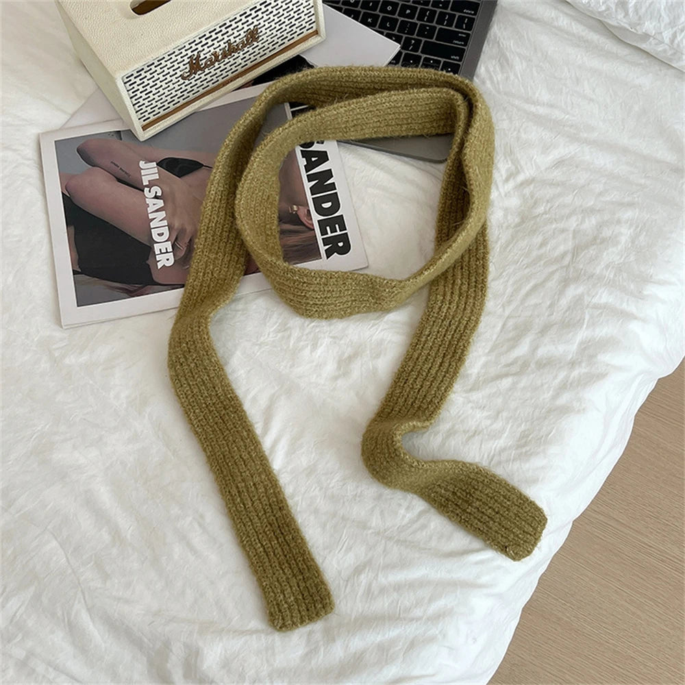 Korean Knitted Wool Scarf - Solid Color Imitation Cashmere Mohair for Women - ZOOMNSTORE