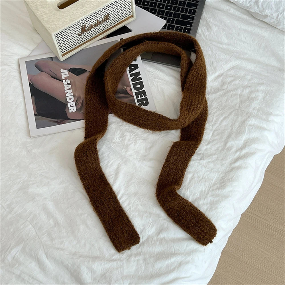 Korean Knitted Wool Scarf - Solid Color Imitation Cashmere Mohair for Women - ZOOMNSTORE