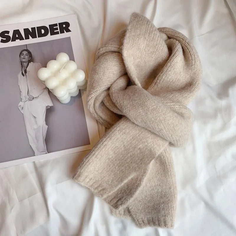 Warm Thick Knitting Scarf for Women - Solid Color Thermal Neck Wrap - ZOOMNSTORE
